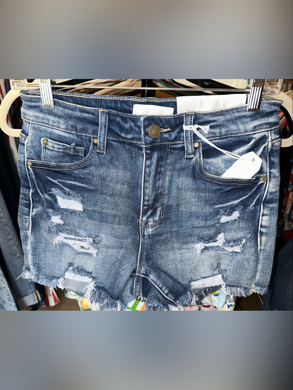 Frayed Hem Distressed Denim Jean Shorts - Blue